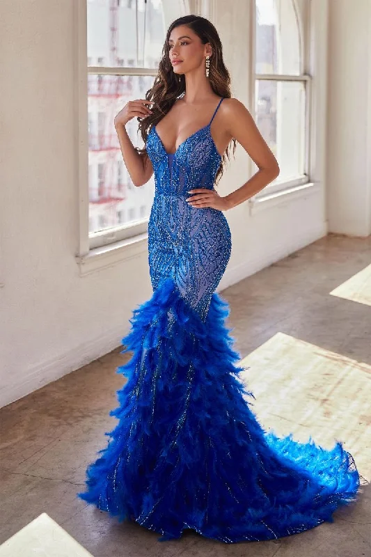 Women's V-Shaped Collar DressesRoyal 14 Cinderella Divine CC2308 Feather Beaded Prom Long Mermaid Dress Sale Women's V-Shaped Collar DressesRoyal 14 Cinderella Divine CC2308 Feather Beaded Prom Long Mermaid Dress Sale