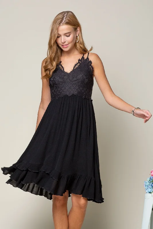 Women's Collarless DressesShort Crochet Front Merrow Edge Dress