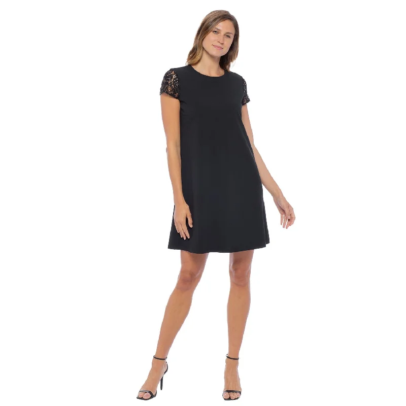 Women's Narrow-Neck DressesMarina  Short Sequin Illusion Sleeve Dress