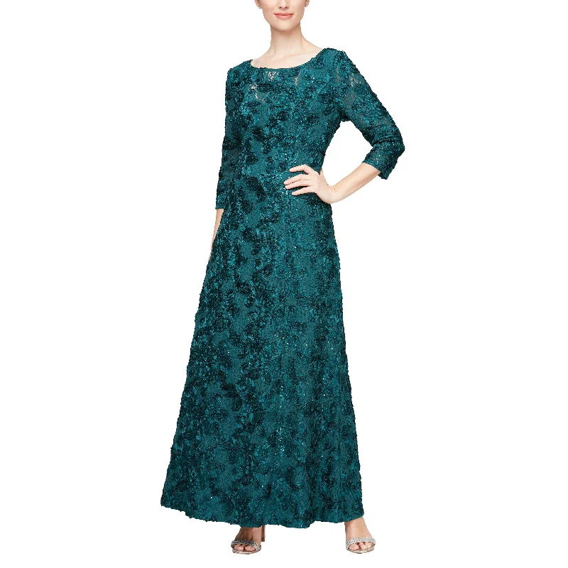 Women's V-Neck DressesAlex Evenings 81122539 Long 3/4 Sleeve Lace Formal Dress