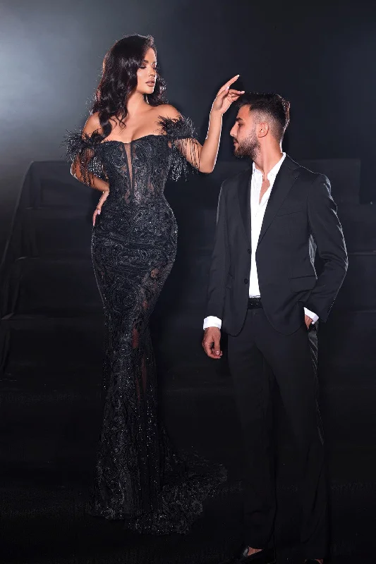 Women's Sweetheart-Back DressesPortia and Scarlett PS23441 Long Off Shoulder Mermaid Prom Gown Women's Sweetheart-Back DressesPortia and Scarlett PS23441 Long Off Shoulder Mermaid Prom Gown