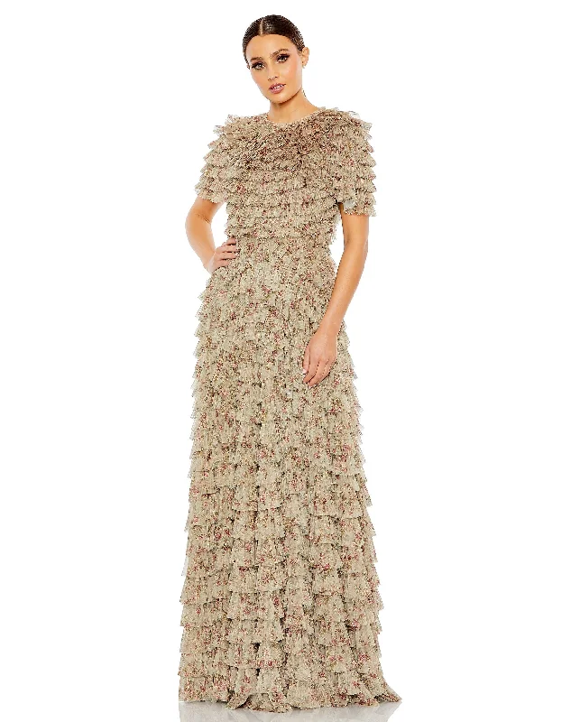 Women's Cut-Out DressesMac Duggal 8017 Long Floral Print A Line Formal Gown