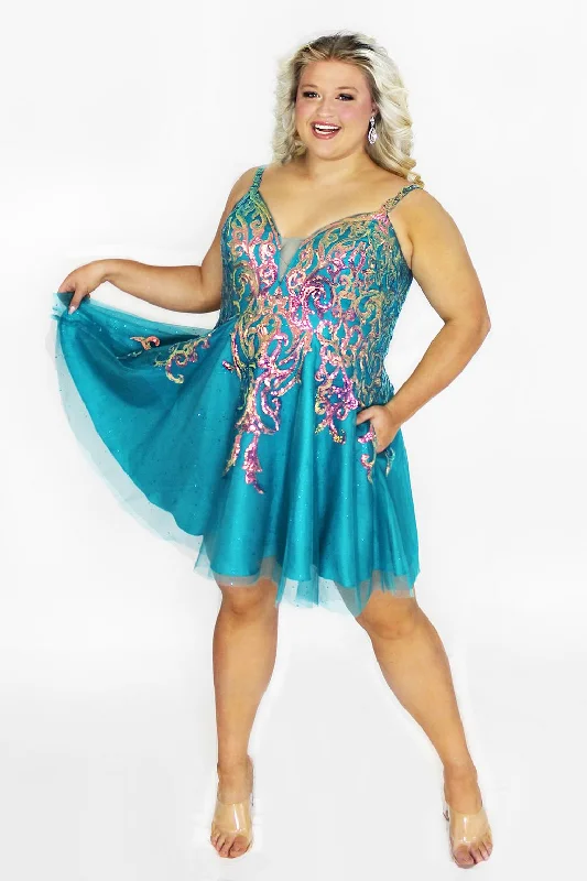 Women's Rounded-Neck DressesSydneys Closet SC8134 Homecoming Short Glitter Plus Size Dress Women's Rounded-Neck DressesSydneys Closet SC8134 Homecoming Short Glitter Plus Size Dress