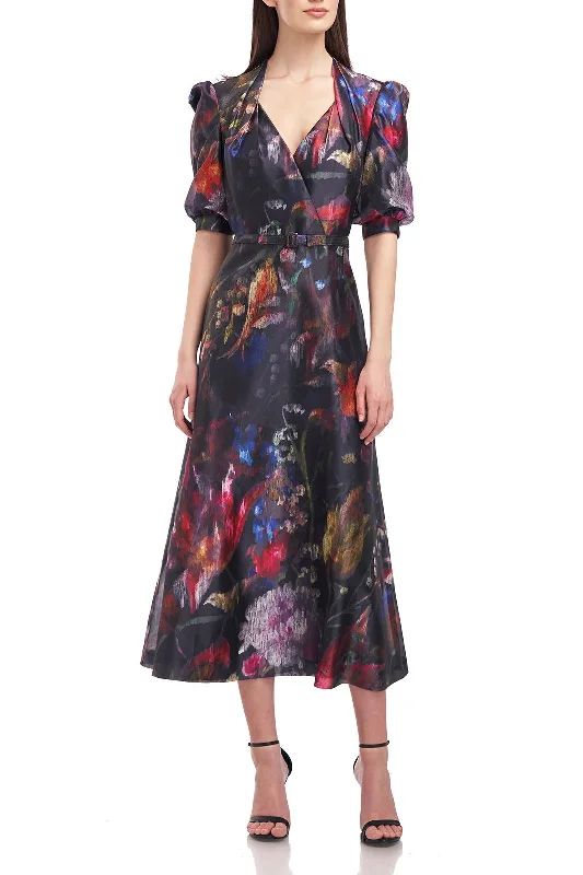 Women's Bell-Sleeve DressesKay Unger 5515875 Tea Length Floral Print Formal Dress