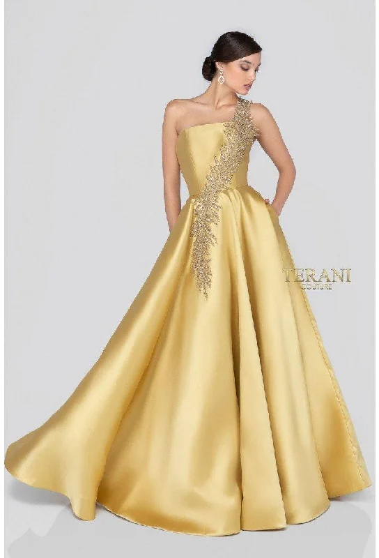 Women's V-Neck DressesTerani Couture 1912E9202 Gold 20 Sale