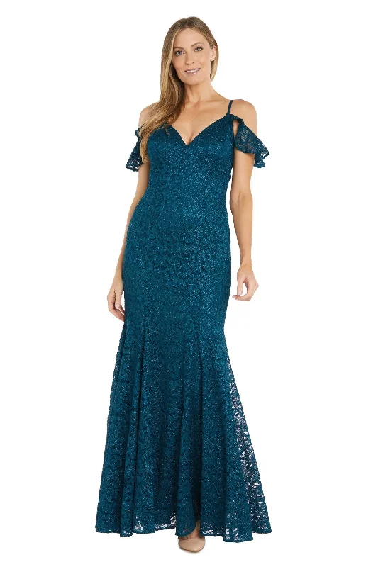 Women's Low Collar DressesR&M Richards 6177 Long Formal Glitter Lace Evening Dress Women's Low Collar DressesR&M Richards 6177 Long Formal Glitter Lace Evening Dress