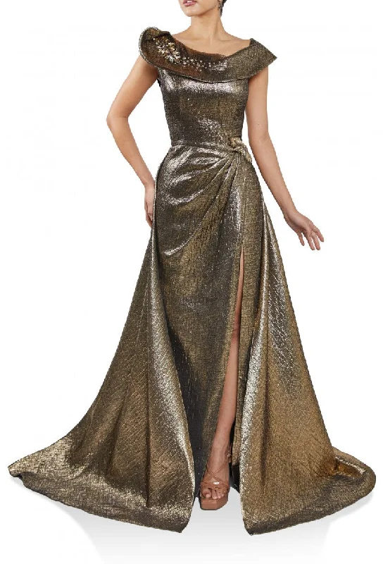 Women's Keyhole Collar DressesTerani Couture 242M3373 Long Metallic Formal Evening Dress Women's Keyhole Collar DressesTerani Couture 242M3373 Long Metallic Formal Evening Dress