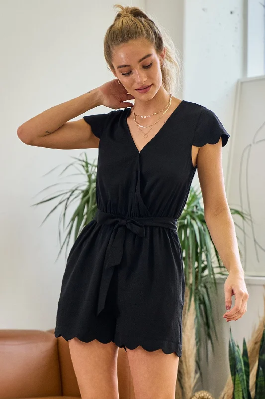 Women's Pencil DressesShort V Neck Scallop Romper