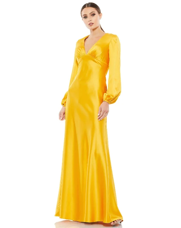 Women's Boat-Back DressesMac Duggal 55693 Long Sleeve Formal Satin Dress Sale