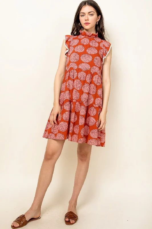 Women's Sleeveless DressesShort Flutter Sleeve Tiered Print Dress