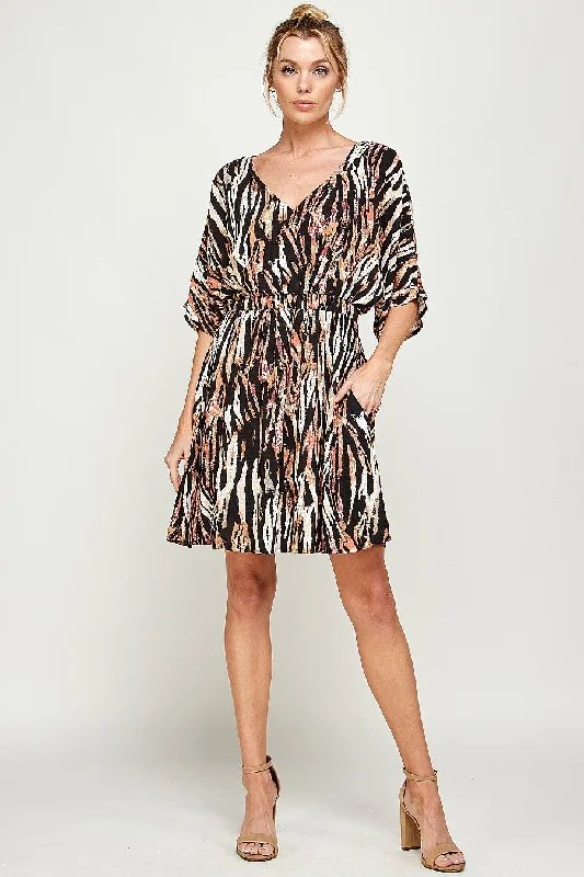 Women's High Collar DressesShort Zebra Print Pocket Dress