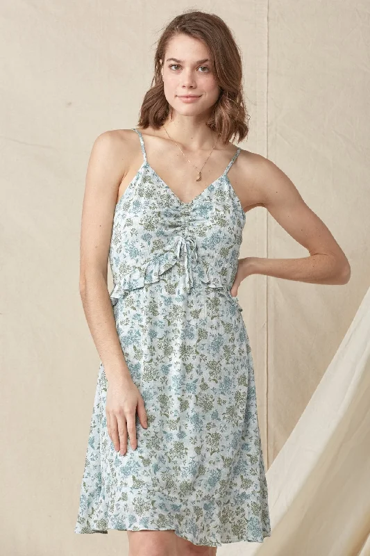 Women's Bodycon DressesShort Spaghetti Strap Cinched Bodice Floral Dress