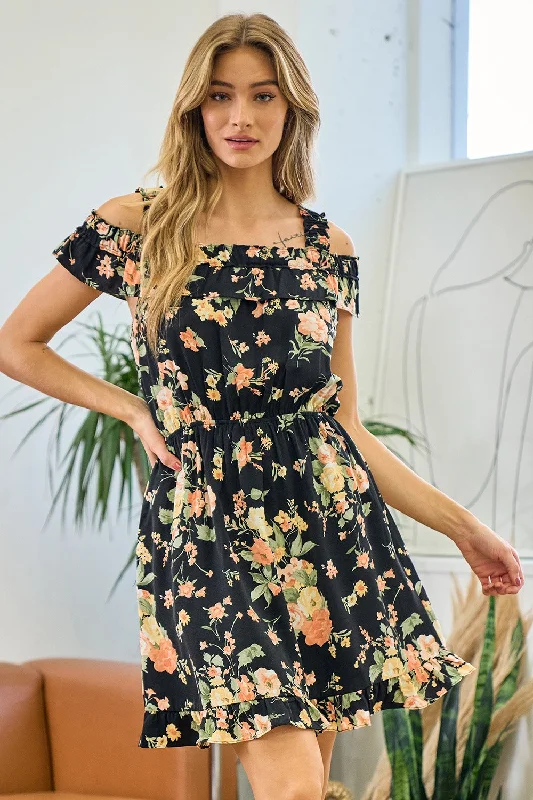 Women's Keyhole Collar DressesShort Off Shoulder Floral Dress