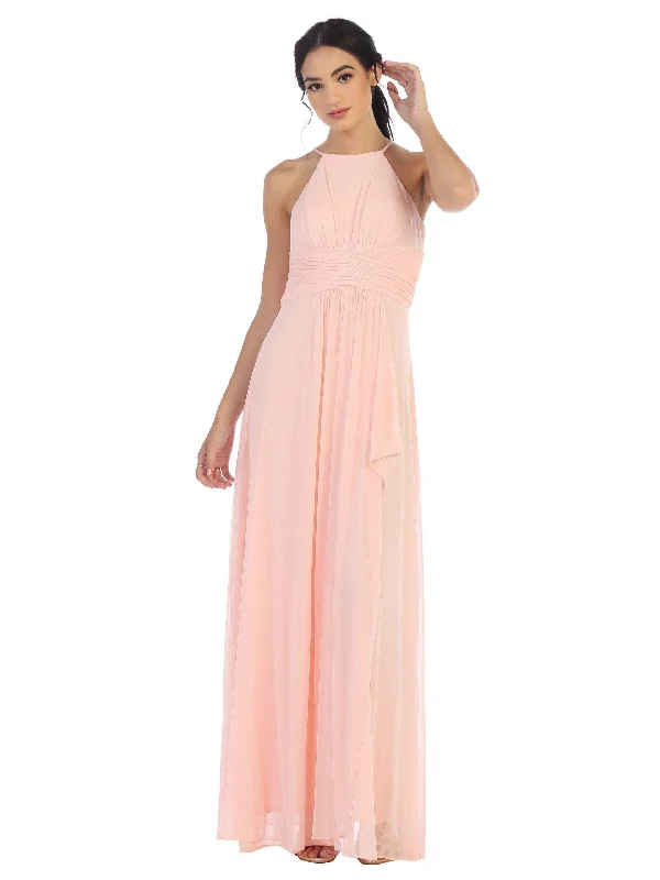 Women's Collarless DressesLong Halter Tie Back Bridesmaids Dress