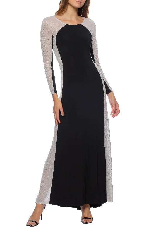 Women's V-Neck DressesMarina  Long Embellished Chiffon Sleeves Dress