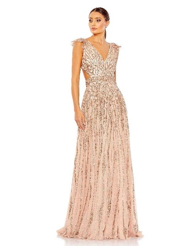 Women's Boat Collar DressesMac Duggal A5682 Formal Long Sequins A Line Prom Gown