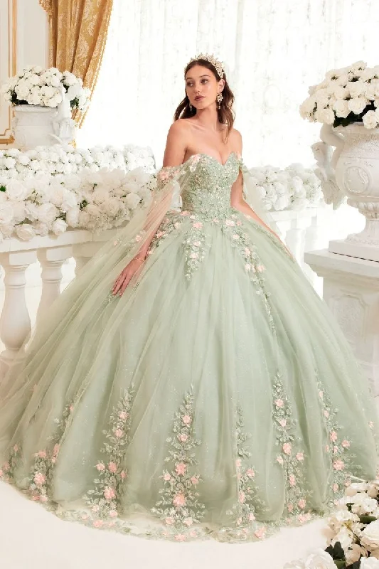 Women's Lapel Collar DressesCinderella Divine 15716 Long Floral Applique Quinceanera Ball Gown Women's Lapel Collar DressesCinderella Divine 15716 Long Floral Applique Quinceanera Ball Gown