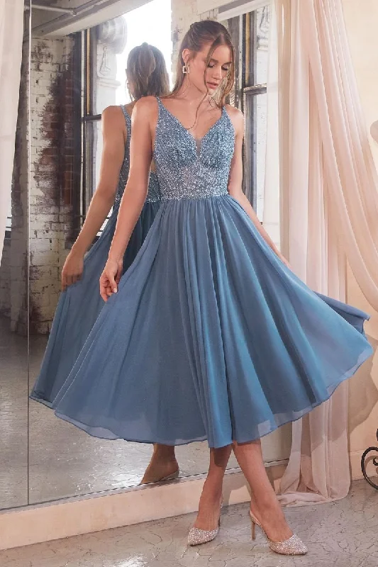 Women's Rounded-Neck DressesCinderella Divine CD0225 Smoky Blue 14 Sale