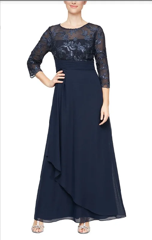 Women's Shirt Collar DressesAlex Evenings 81171348 Long 3/4 Sleeve Formal Dress