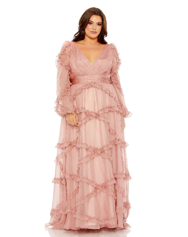 Women's Notched Collar DressesMac Duggal 68425 Plus Size A Line Long Sleeve Formal Dress Women's Notched Collar DressesMac Duggal 68425 Plus Size A Line Long Sleeve Formal Dress