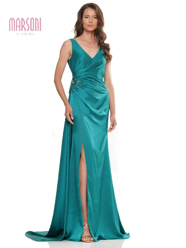 Women's Lapel Collar DressesMarsoni MV1246 Long Beaded Formal Evening Dress