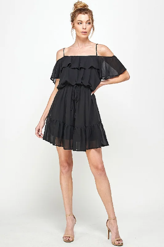 Women's Low Collar DressesShort Off Shoulder Ruffled Dress