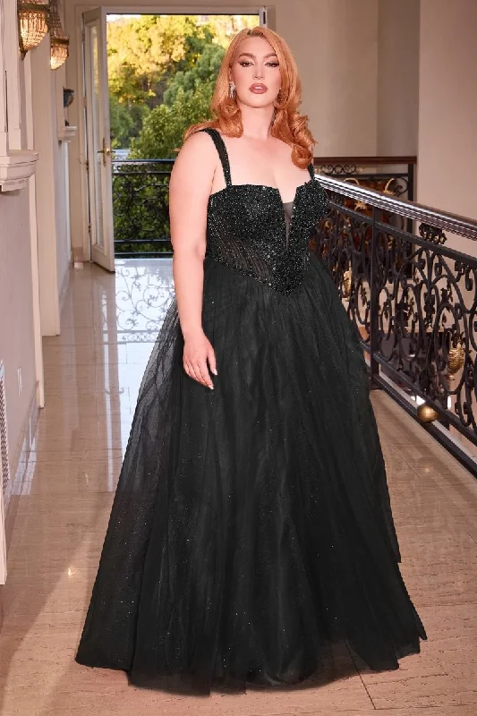 Women's Peter Pan Collar DressesCinderella Divine CD0217C Long Sequin A Line Plus Size Formal Prom Dress