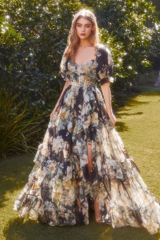 Women's Mandarin Collar DressesAndrea & Leo A1336 Long Floral Formal Prom Dress