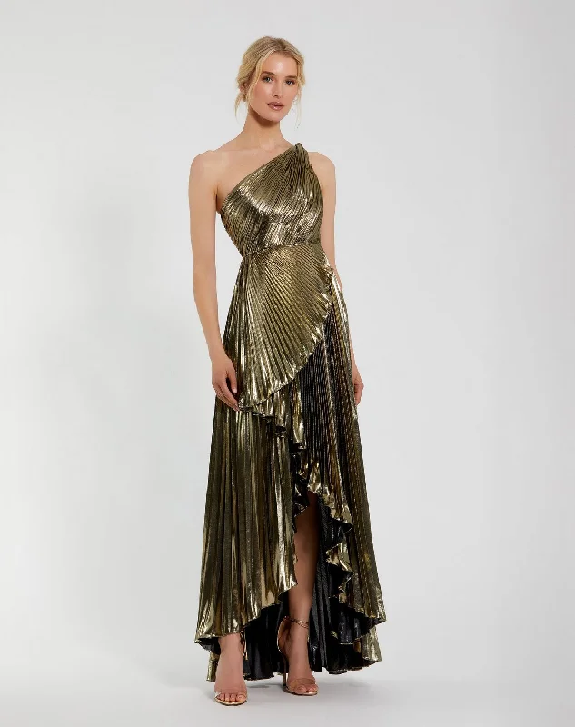 Women's Square-Back DressesMac Duggal 49910 Pleated Metallic High Low Prom Formal Dress Women's Square-Back DressesMac Duggal 49910 Pleated Metallic High Low Prom Formal Dress