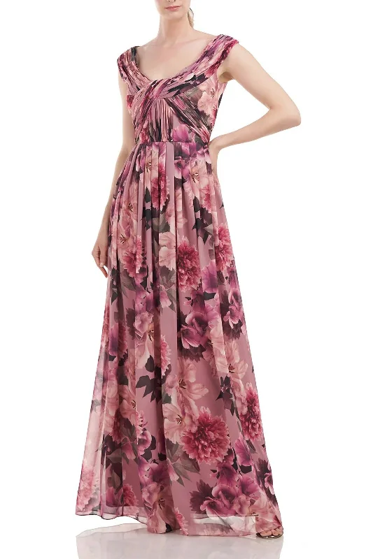 Women's Collarless DressesKay Unger 5518984 Long Formal Floral Print Chiffon Dress Women's Collarless DressesKay Unger 5518984 Long Formal Floral Print Chiffon Dress