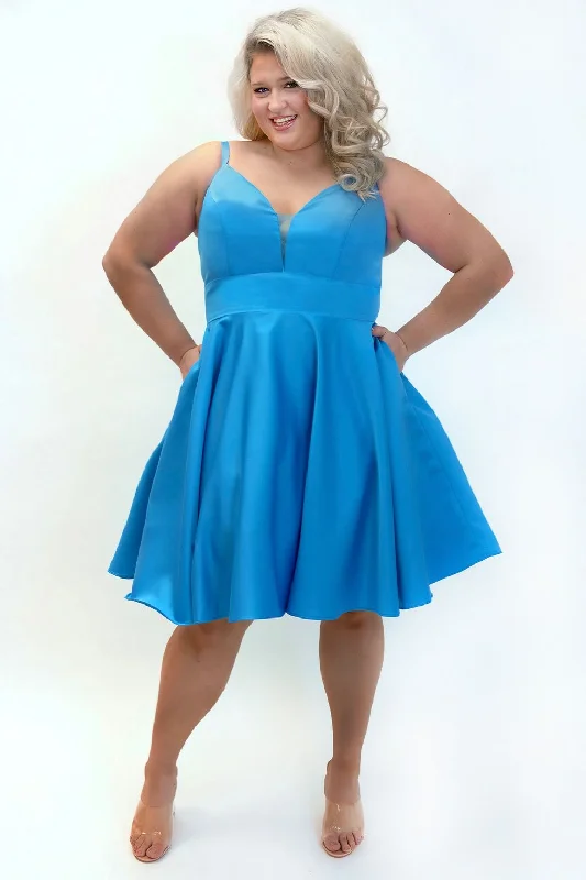 Women's Boat-Neck DressesSydneys Closet SC8126 Short Plus Size Satin Homecoming Dress Women's Boat-Neck DressesSydneys Closet SC8126 Short Plus Size Satin Homecoming Dress