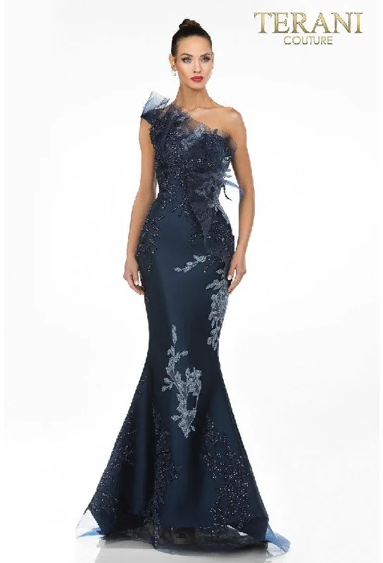 Women's Low Collar DressesTerani Couture 1911E9095 Navy 22 Sale