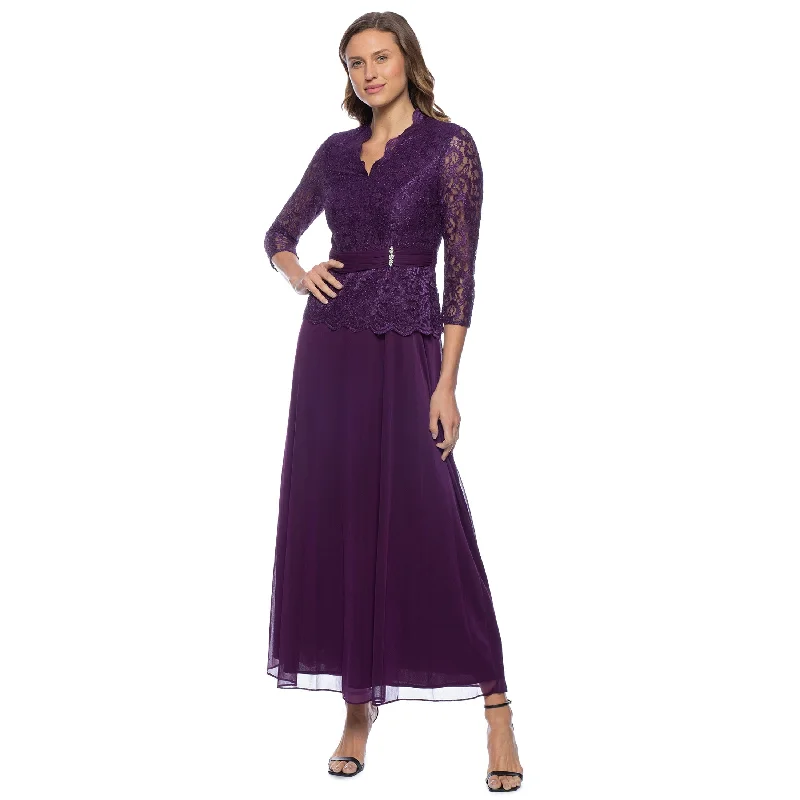 Women's Maxi DressesMarina Long 3/4 Sleeve Lace Bodice Formal Dress