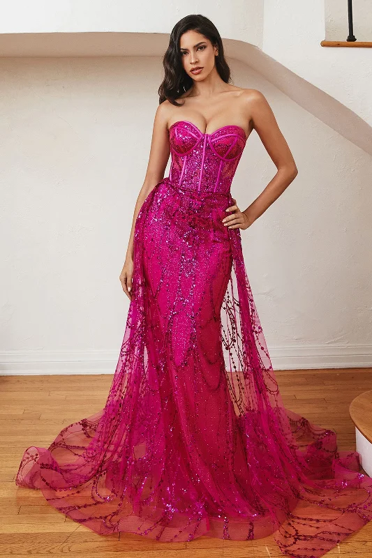 Women's Cold-Shoulder DressesCinderella Divine CB095 Fuchsia 6 Sale