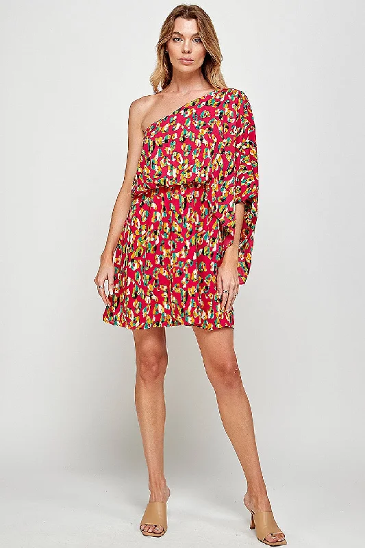 Women's Wrap DressesShort One Shoulder Leopard Print Dress
