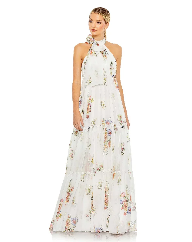 Women's Keyhole Collar DressesMac Duggal A55814 Floral Print Long Formal Prom Dress
