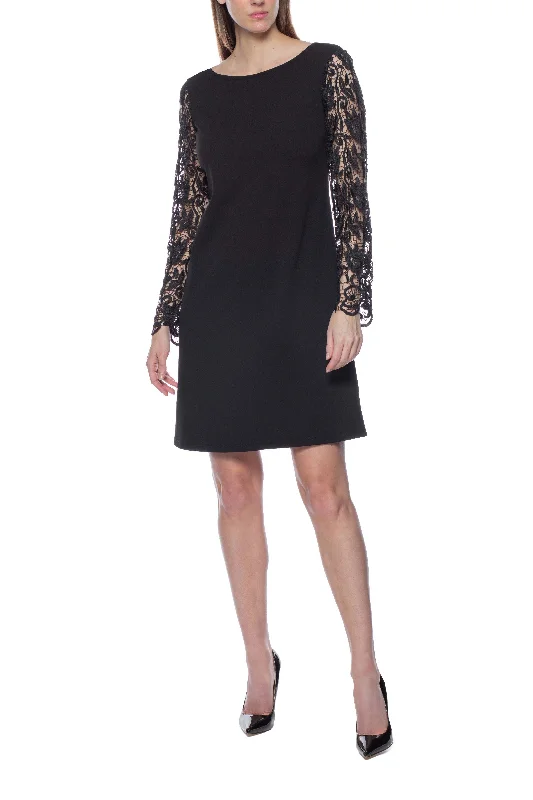 Women's Strapless DressesMarina Short Lace Sleeves Crepe Dress
