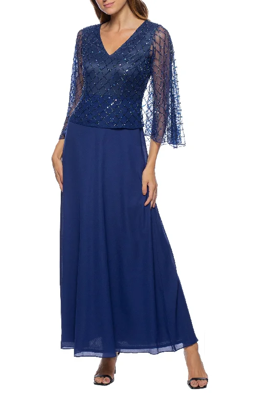 Women's Narrow Collar DressesMarina  Long Sleeve Beaded Capelet Chiffon Dress