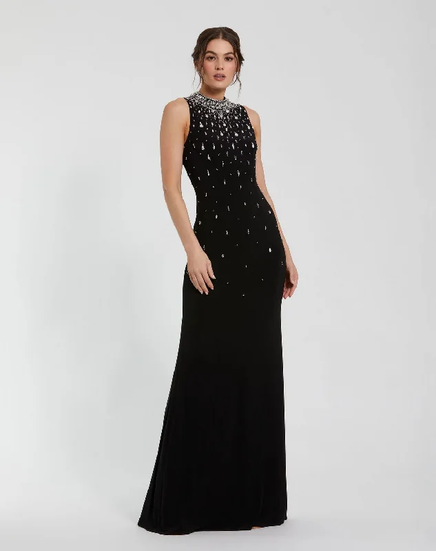 Women's Collarless DressesMac Duggal 2260 Long Fitted Formal Prom Beaded Dress