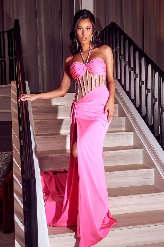 Women's Narrow-Neck DressesPortia and Scarlett PS23341 Long Halter Strap Beaded Prom Dress Women's Narrow-Neck DressesPortia and Scarlett PS23341 Long Halter Strap Beaded Prom Dress