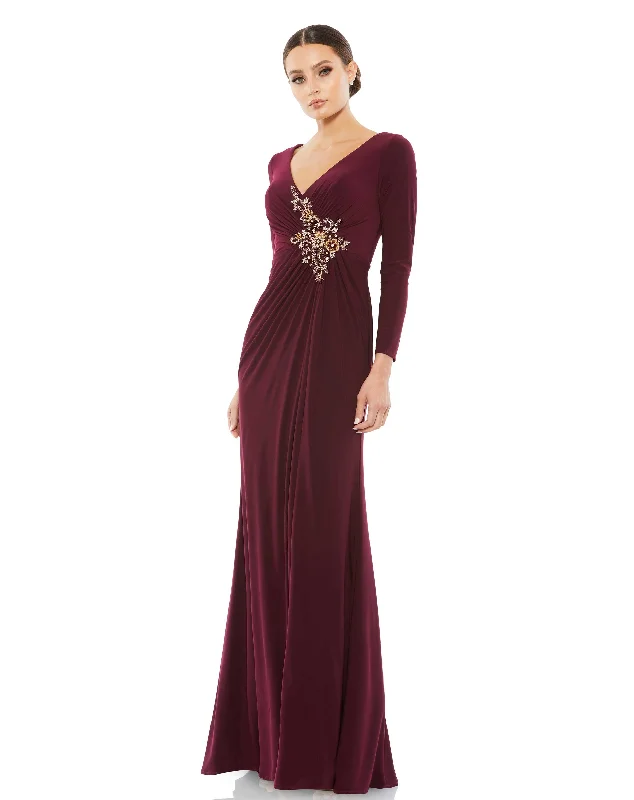 Women's Square-Neck DressesMac Duggal 68736 Petite Long Sleeve Formal Dress