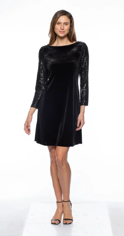 Women's Shirt Collar DressesMarina  Short Velvet Sequin Long Sleeve Dress