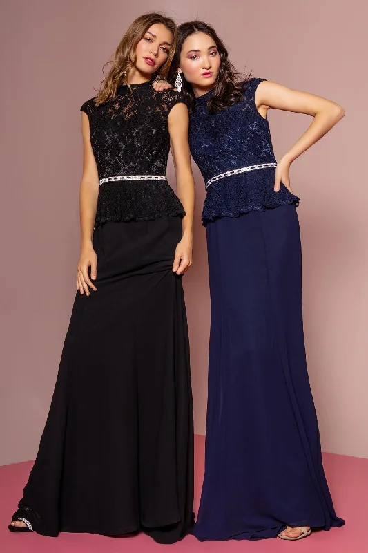 Women's Turtleneck DressesBlack 2XL Prom Cap Sleeve Peplum Evening Long Dress