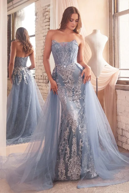 Women's High Collar DressesCinderella Divine J858 Smoky Blue 14 Sale