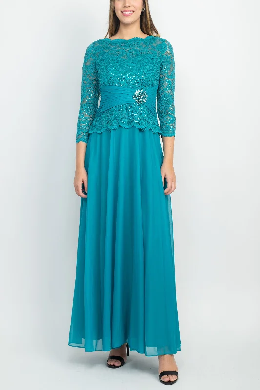 Women's Peter Pan Collar DressesMarina  Long Sleeve Sequin A Line Chiffon Dress
