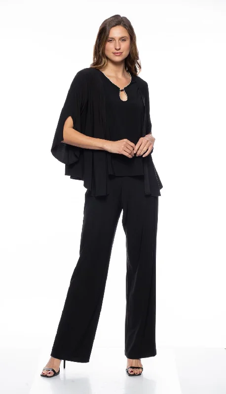 Women's Boat Collar DressesMarina  Rhinestone Keyhole Crepe 3 Piece Pant Set