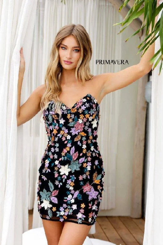 Women's Bell-Sleeve DressesPrimavera Couture 4235 Short 3D Floral Homecoming Dress Women's Bell-Sleeve DressesPrimavera Couture 4235 Short 3D Floral Homecoming Dress