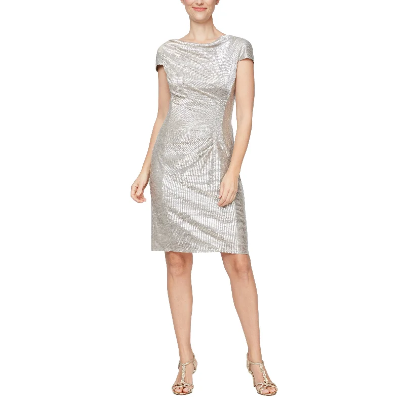 Women's Keyhole Collar DressesAlex Evenings 8127686 Short Cap Sleeve Metallic Dress