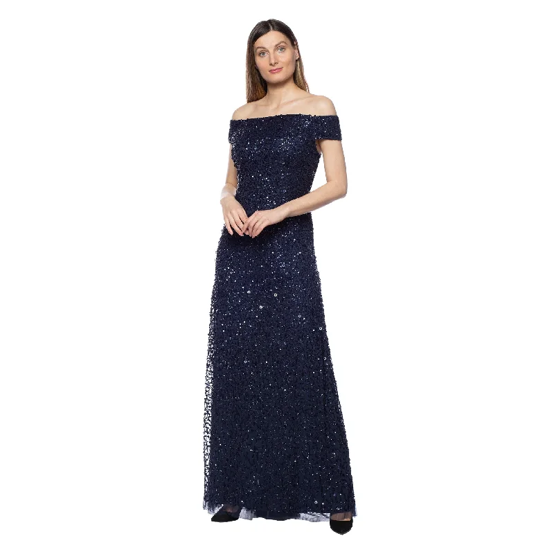 Women's Fit and Flare DressesMarina Long Off Shoulder Formal Beaded Dress