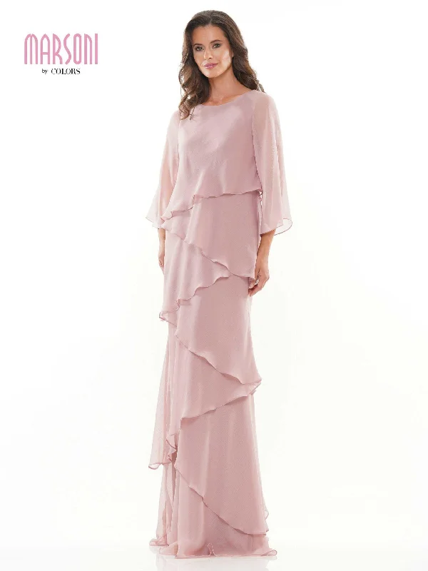 Women's Rounded Collar DressesMarsoni Long Mother of the Bride Chiffon Dress 302 Sale